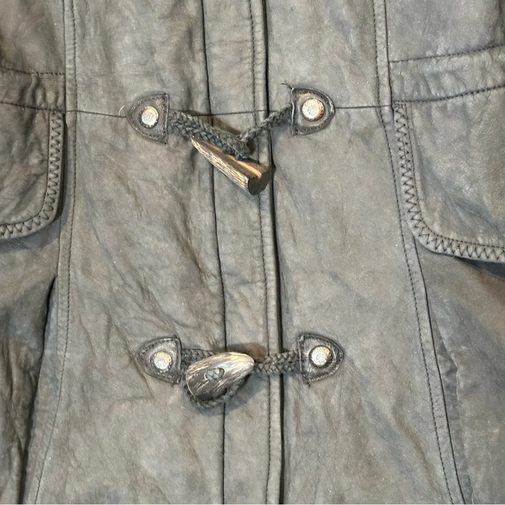 Lone Pine Leather Duffle Coat Women's M Coyote Fur Hood Toggle USA Made Vintage - Picture 6 of 13